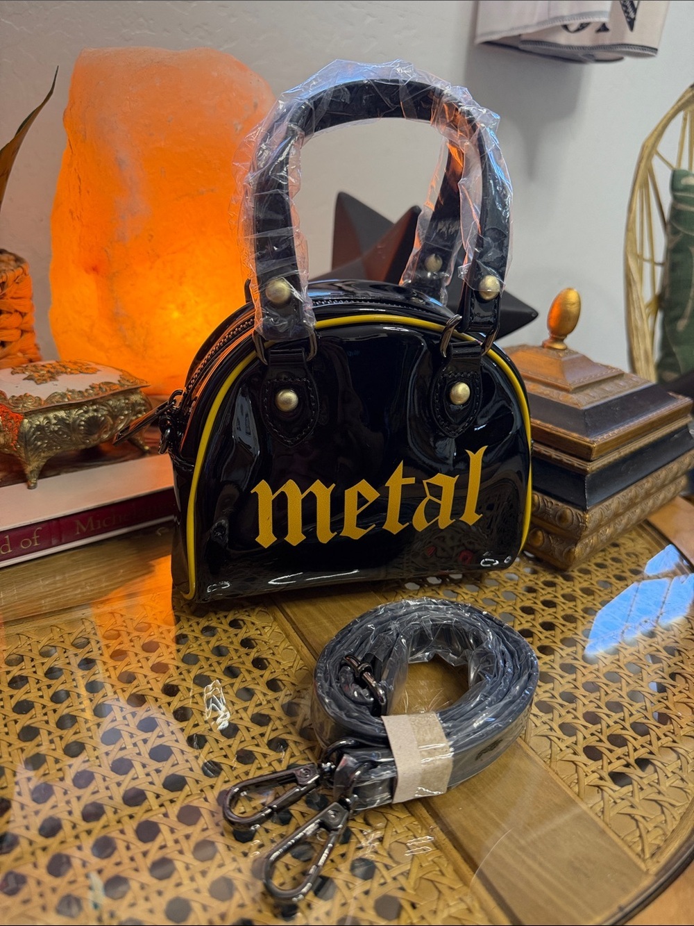 Current Mood Metal Patent Mini Bowler Bag NWOT Goth Y2K Crossbody